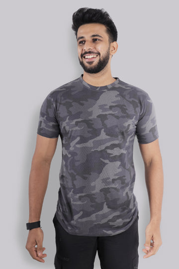 Jhalana Half Sleeves Round Neck Tshirt - Grey Camo
