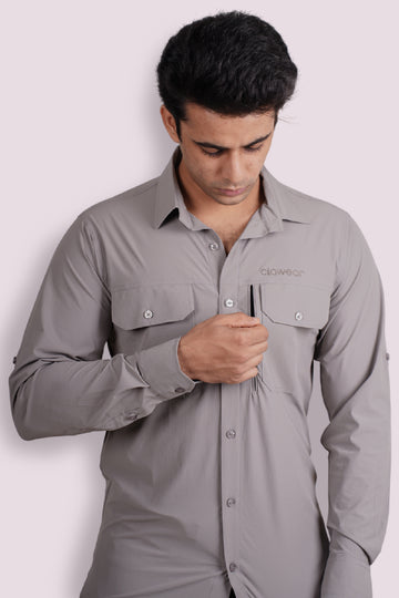Nilgiris Full Sleeves Airvent Shirt - Light Grey