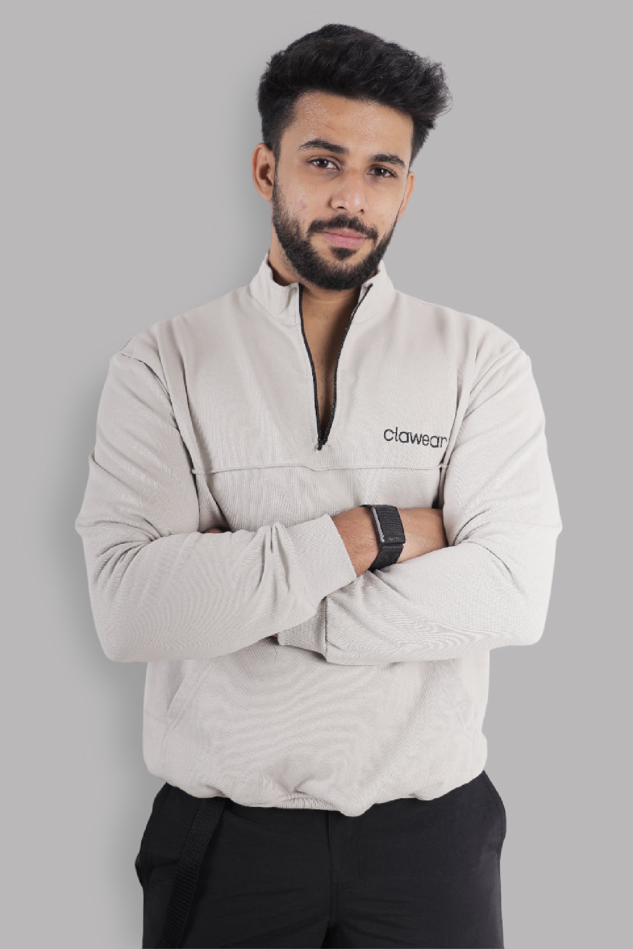 Himalayan Half Zipper Pullover - Light Grey