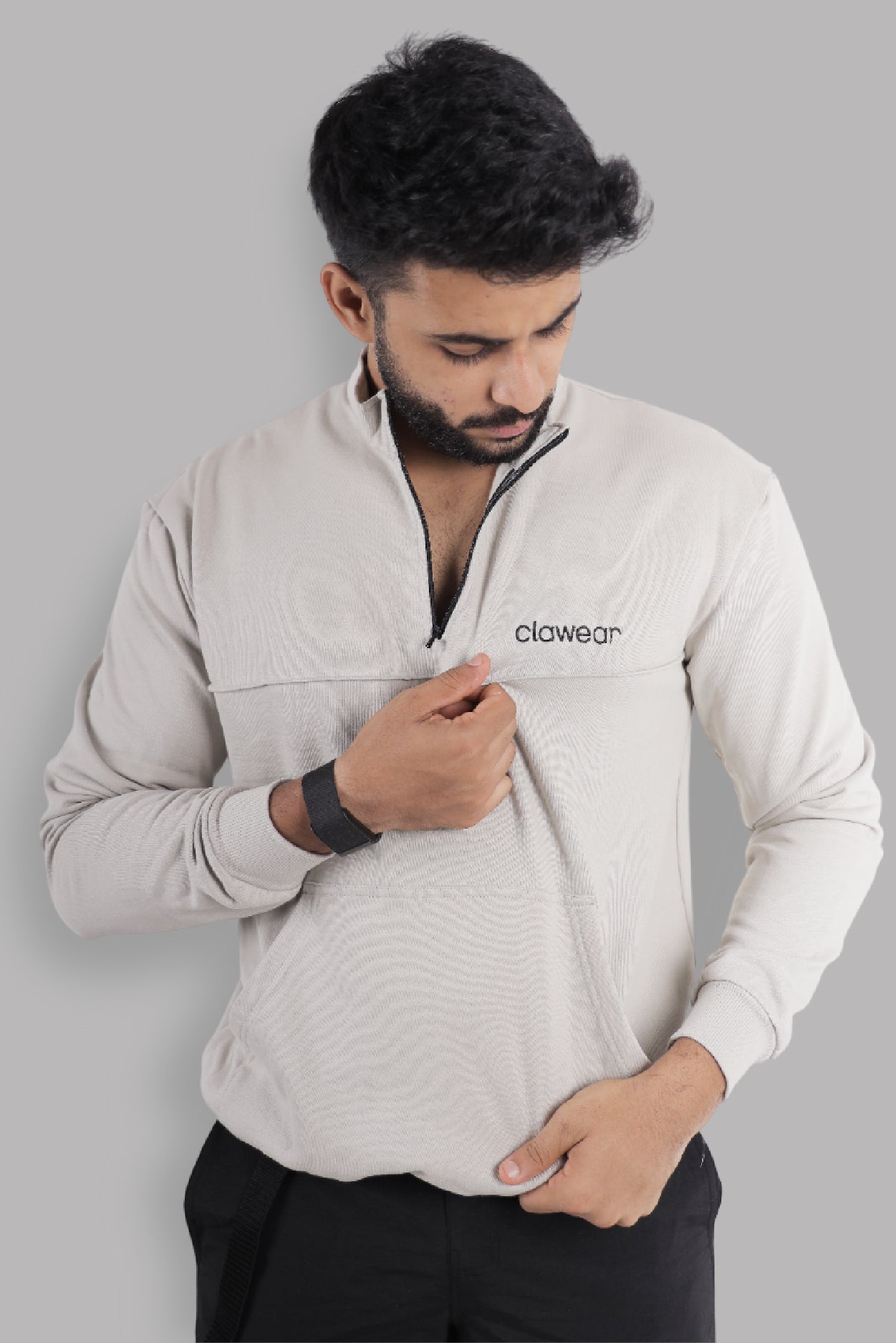 Himalayan Half Zipper Pullover - Light Grey