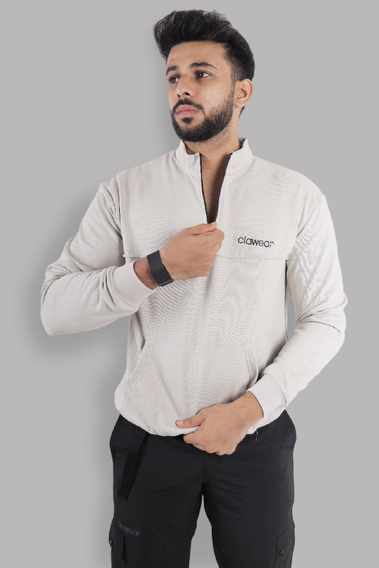 Himalayan Half Zipper Pullover - Light Grey
