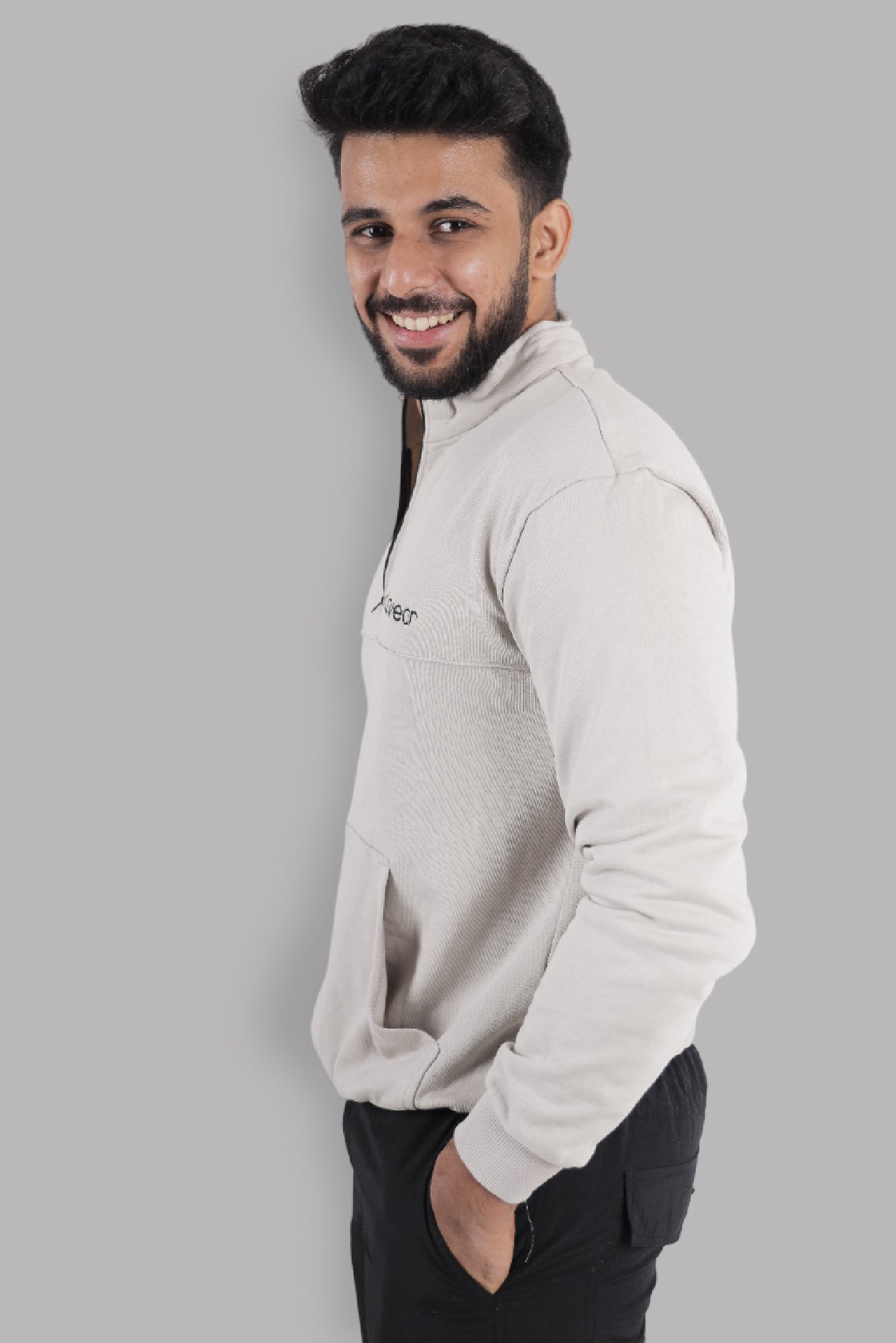Himalayan Half Zipper Pullover - Light Grey