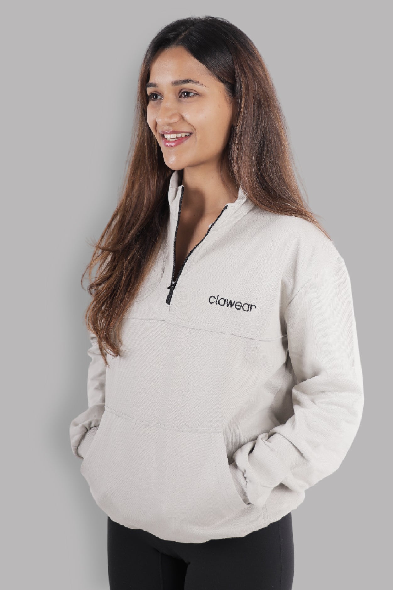 Himalayan Half Zipper Pullover - Light Grey