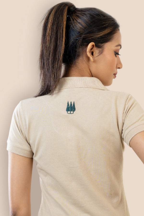 Jawai Women's Polo Neck T-Shirt - Beige