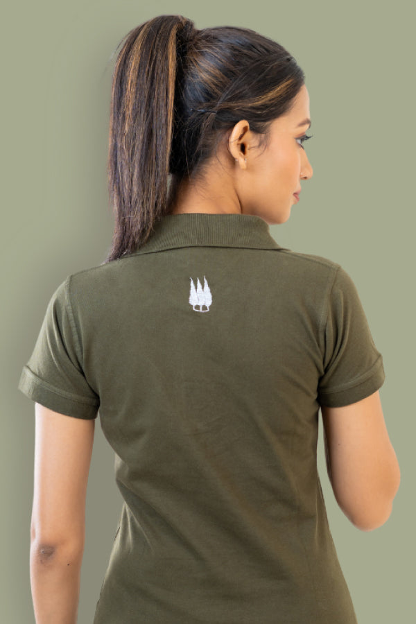 Jawai Women's Polo Neck T-Shirt - Olive Green