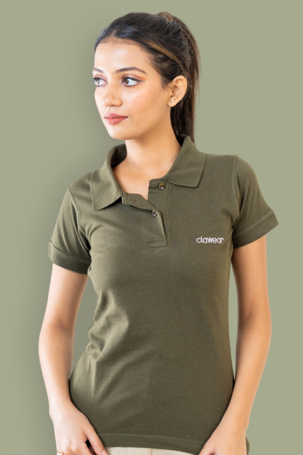 Jawai Women's Polo Neck T-Shirt - Olive Green