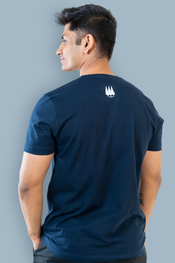 Jhalana Unisex Round Neck T-Shirt with Zip -Navy Blue
