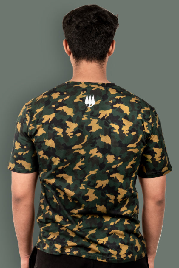 Jhalana Unisex Round Neck T-Shirt with Zip - Green Camo