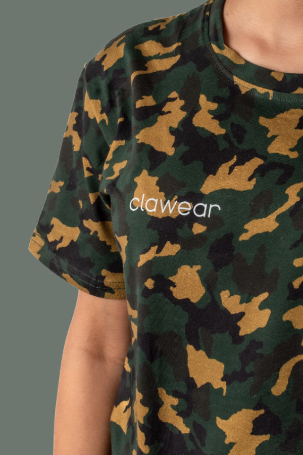 Jhalana Unisex Round Neck T-Shirt with Zip - Green Camo