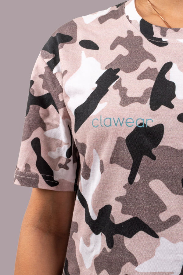 Jhalana Unisex Round Neck T-Shirt with Zip - Gray Camo