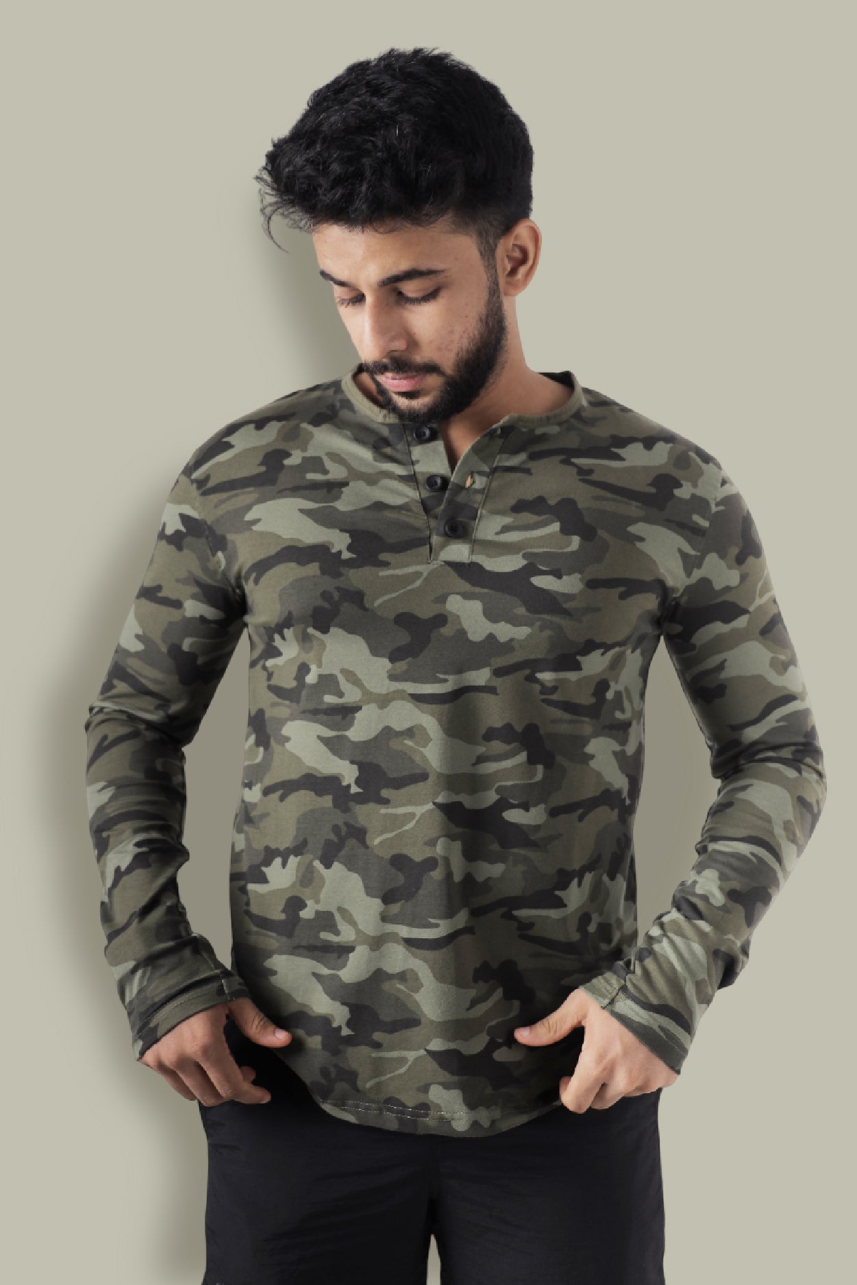 Jhalana Full Sleeves Round Neck Tshirt - Green Camo