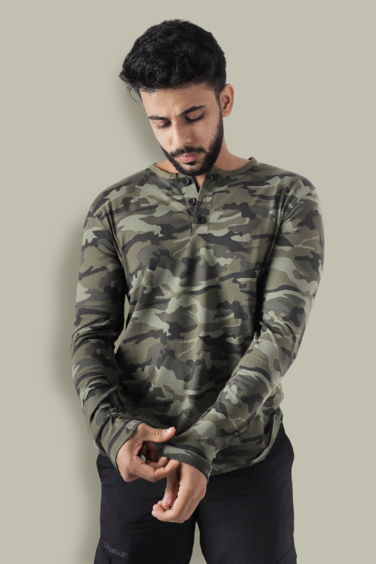 Jhalana Full Sleeves Round Neck Tshirt - Green Camo