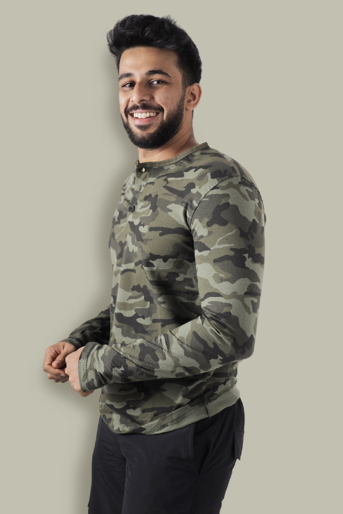 Jhalana Full Sleeves Round Neck Tshirt - Green Camo