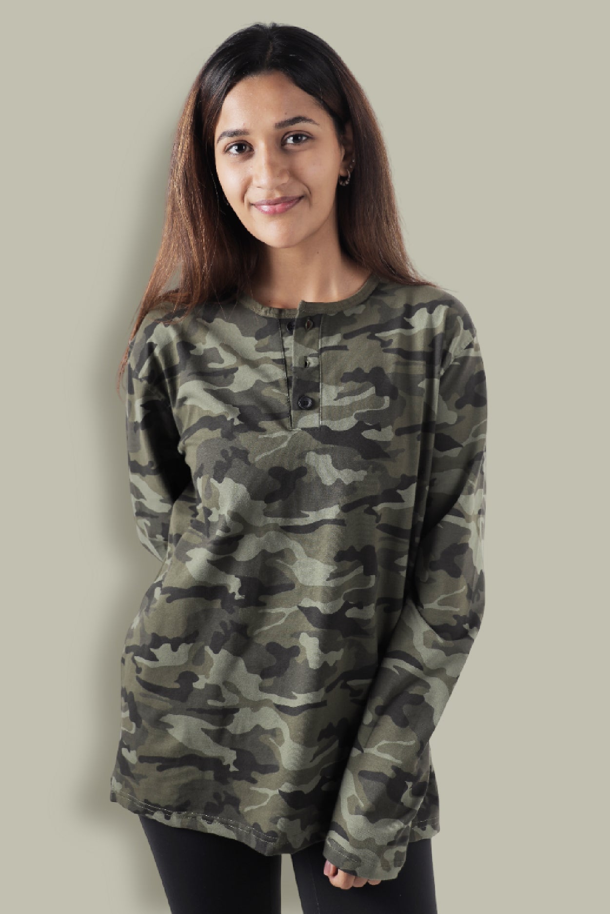Jhalana Full Sleeves Round Neck Tshirt - Green Camo