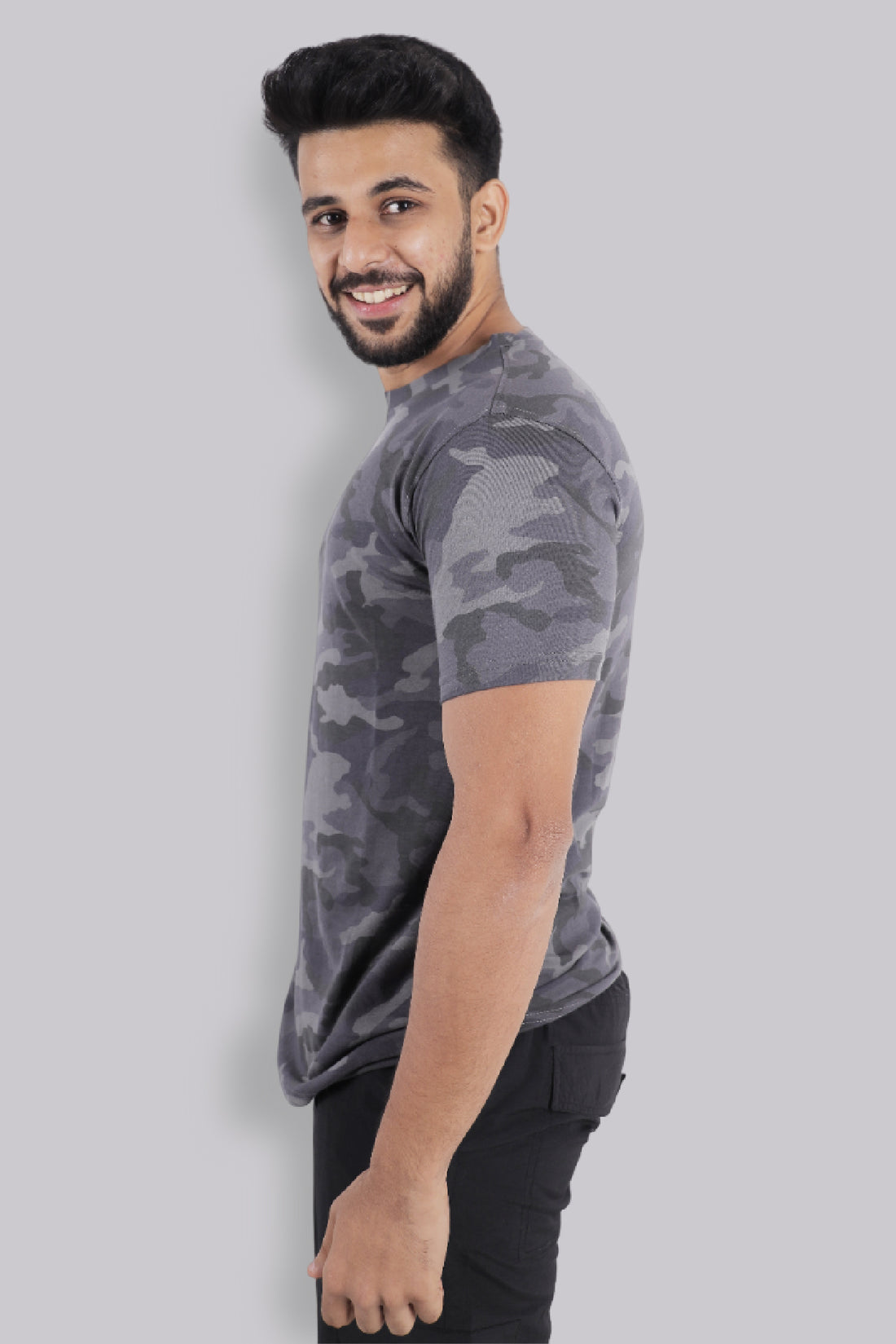Jhalana Half Sleeves Round Neck Tshirt - Grey Camo