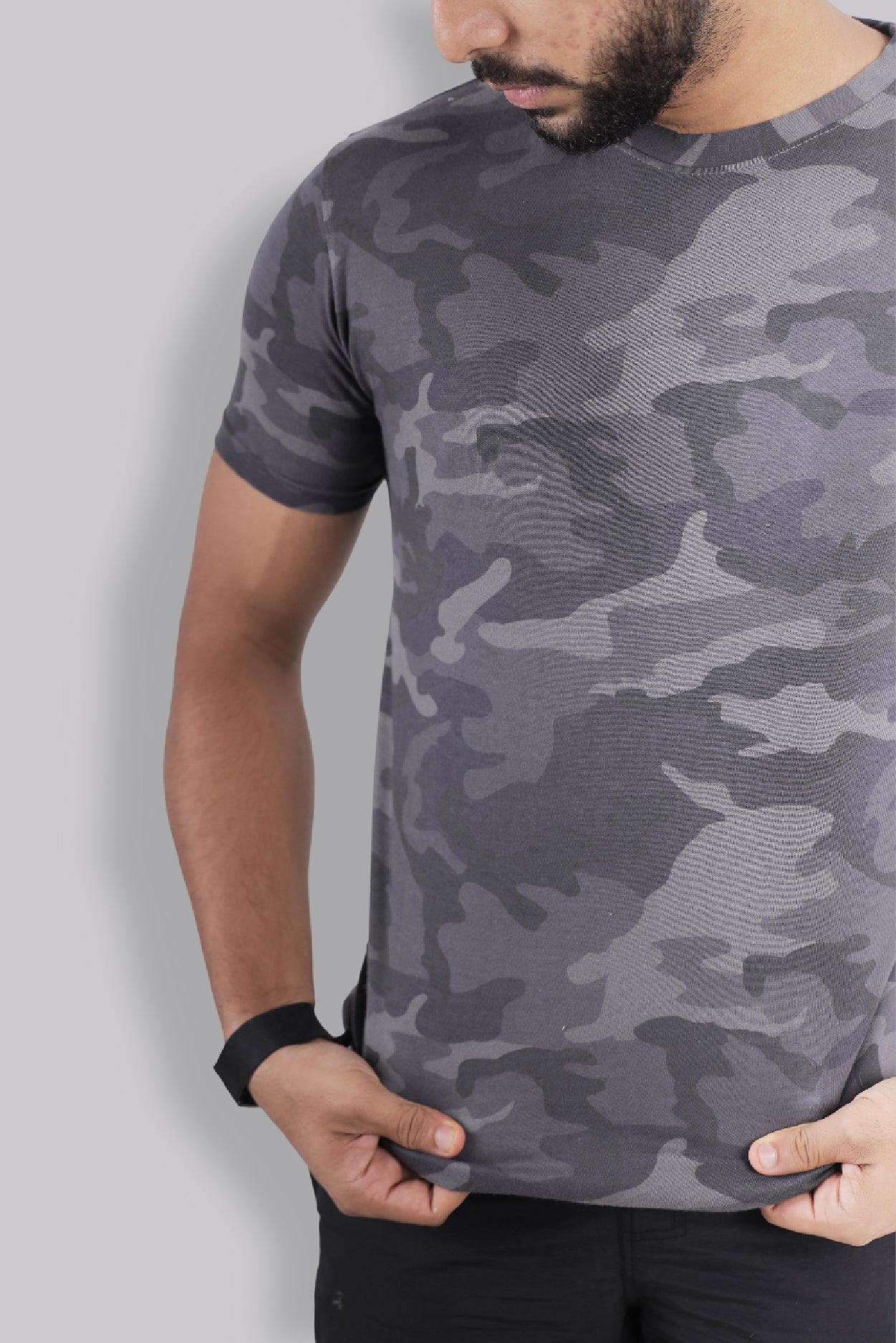 Jhalana Half Sleeves Round Neck Tshirt - Grey Camo