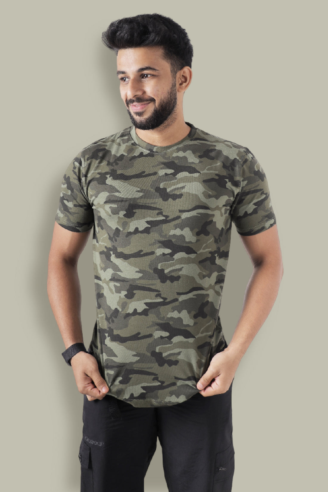 Jhalana Half Sleeves Round Neck Tshirt - Green Camo
