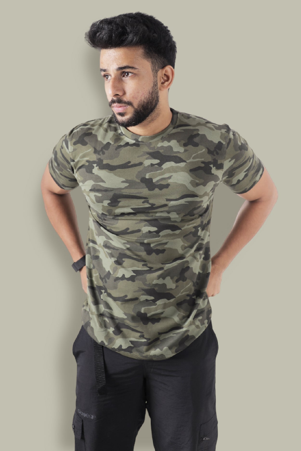 Jhalana Half Sleeves Round Neck Tshirt - Green Camo
