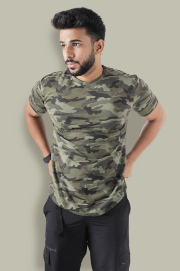 Jhalana Half Sleeves Round Neck Tshirt - Green Camo