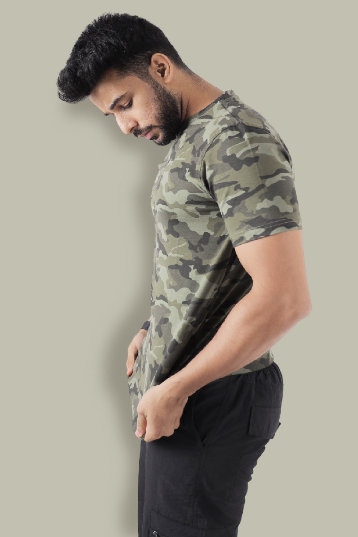 Jhalana Half Sleeves Round Neck Tshirt - Green Camo
