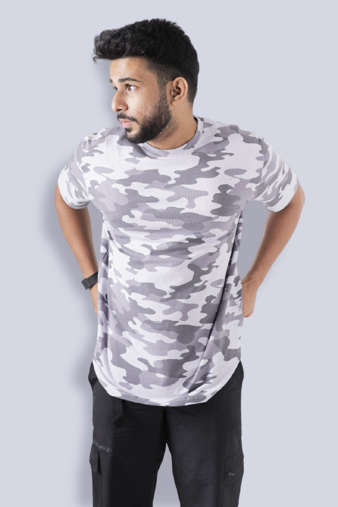 Jhalana Half Sleeves Round Neck Tshirt - Black Camo
