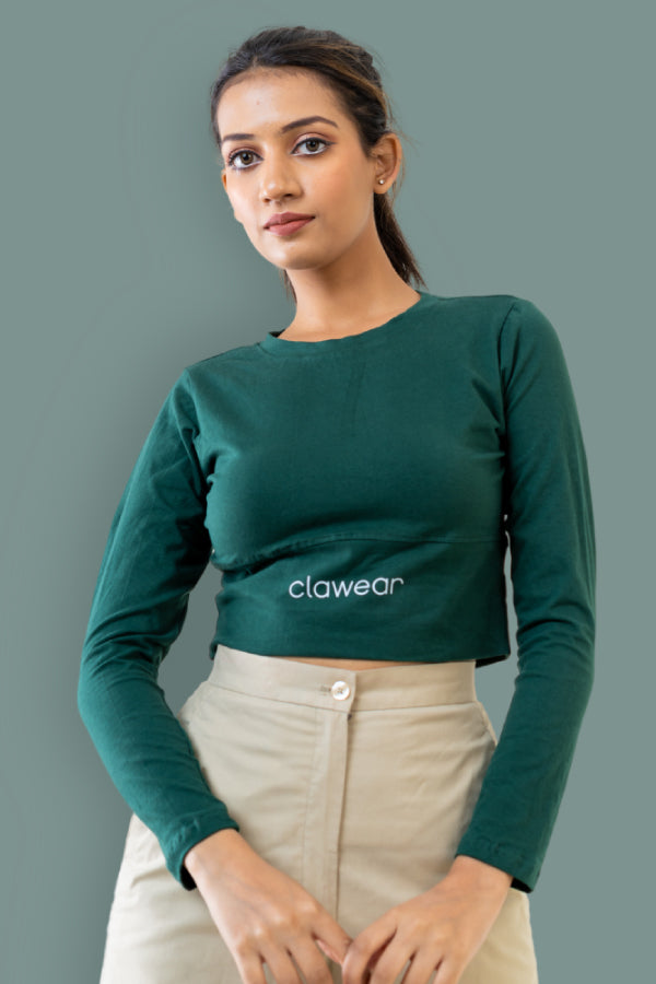 Kabini Women's Full Sleeve Crop Top - Green
