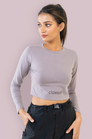 Kabini Women's Full Sleeve Crop Top - Gray