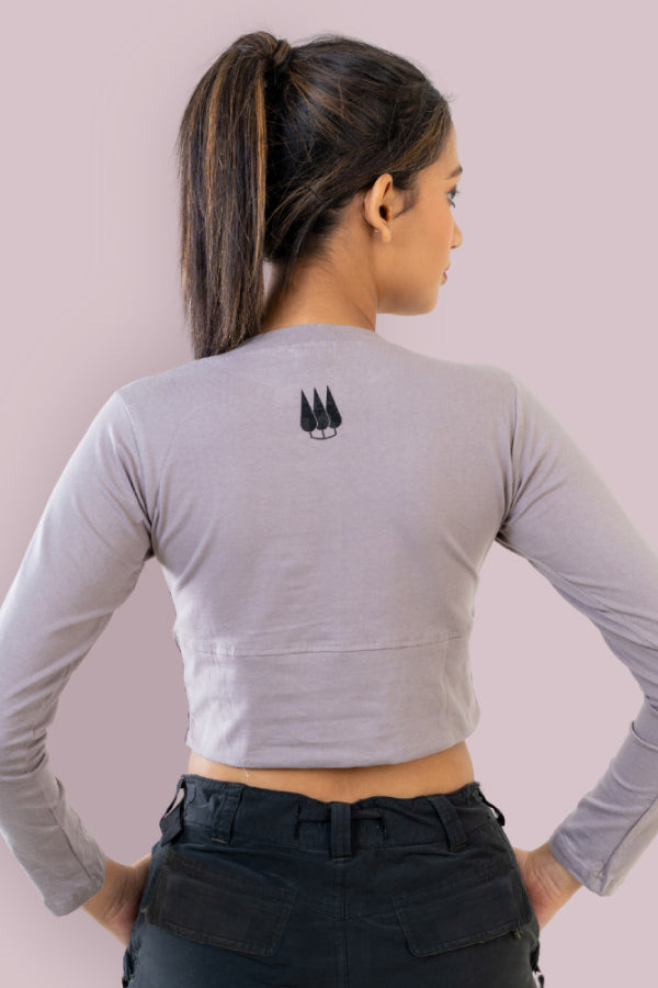 Kabini Women's Full Sleeve Crop Top - Gray