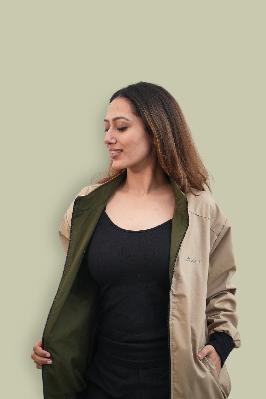 Kanha Reversible Unisex Jacket - Green/Beige