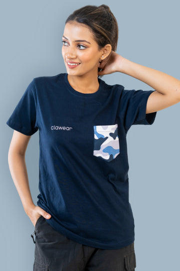 Kaziranga Unisex Round Neck T-Shirt with Pocket - Navy Blue