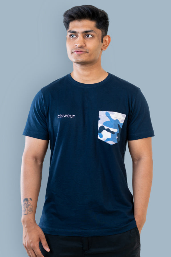 Kaziranga Unisex Round Neck T-Shirt with Pocket - Navy Blue