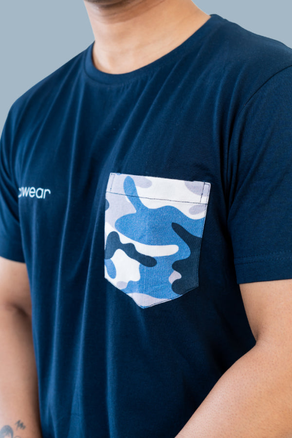 Kaziranga Unisex Round Neck T-Shirt with Pocket - Navy Blue