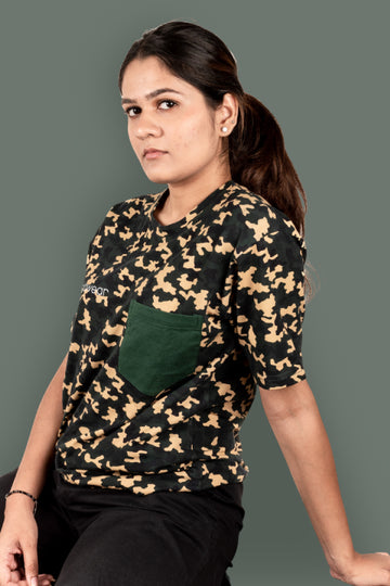 Kaziranga Unisex Round Neck T-Shirt with Pocket - Green Camo