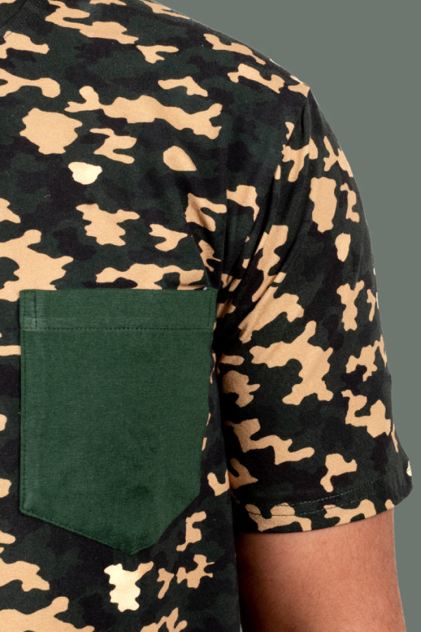 Kaziranga Unisex Round Neck T-Shirt with Pocket - Green Camo