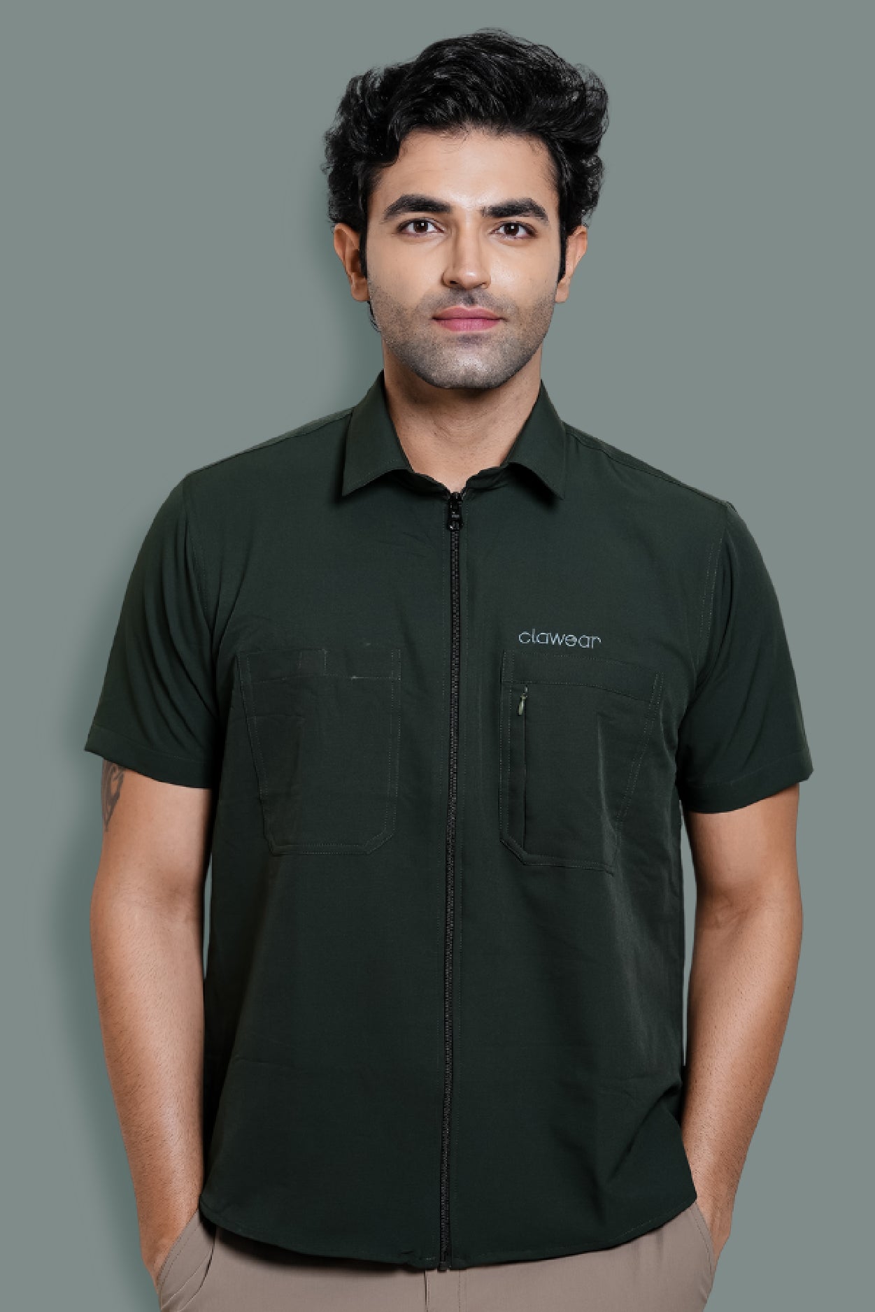 Nicobar Airvent Half Sleeve Shirt - Bottle Green
