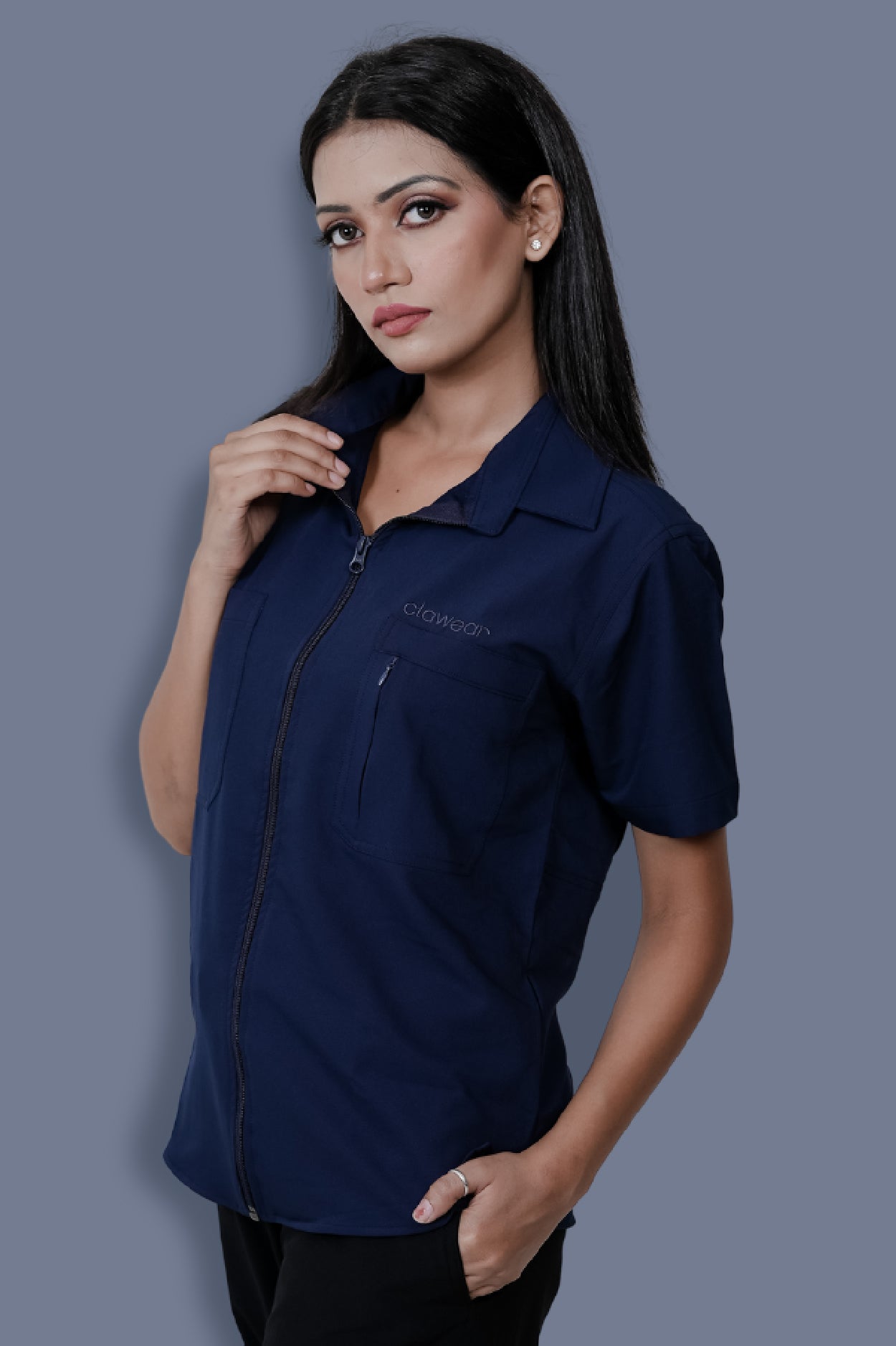 Navy Blue Airvent Half Sleeves Shirt Women