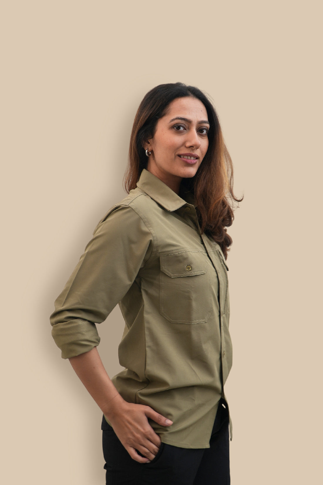 Nilgiris Full Sleeves Airvent Shirt - Beige