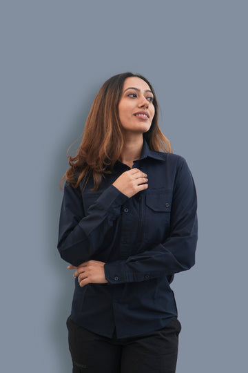 Nilgiris Full Sleeves Airvent Shirt - Navy Blue