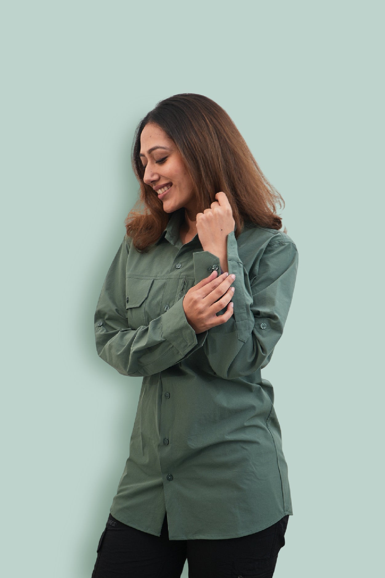 Nilgiris Full Sleeves Airvent Shirt - Teal Green