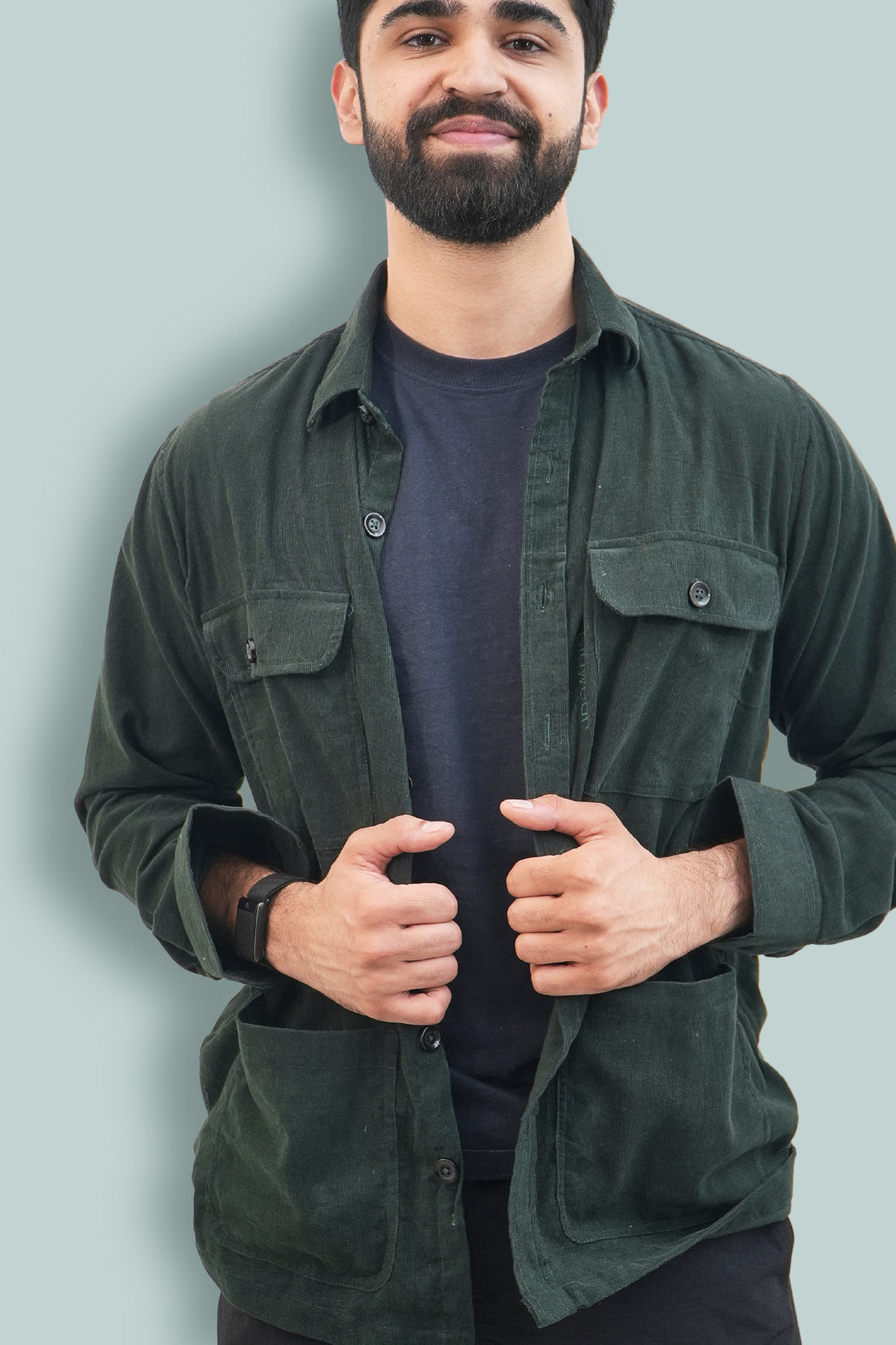 Aravali Full Sleeves Shacket - Dark Green