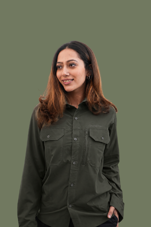Nilgiris Full Sleeves Airvent Shirt - Olive Green