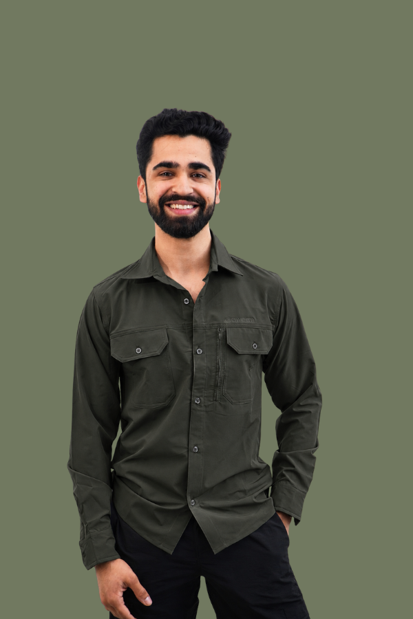 Nilgiris Full Sleeves Airvent Shirt - Olive Green